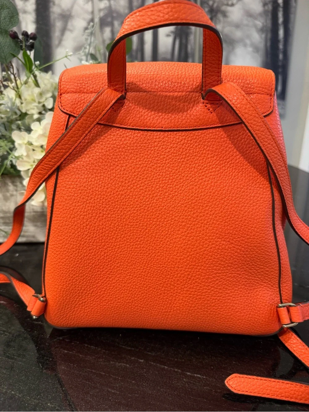 🍊♠️Kate Spade New York Orange Pebbled Leather Backpack - Picture 2 of 12
